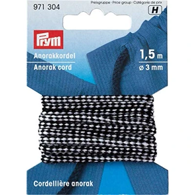 Obrázek Prym bílá 971304 Anorak šňůra 3 mm černá, polyester, 1,5 m
