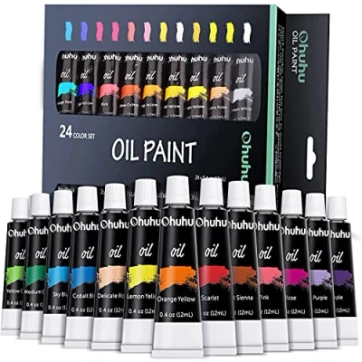 Obrázek Ohuhu sada olejových barev, 24 barev 12 ml/trubičky olejové barvy startovací na plátně a malování nejedovaté umělecké kvality Oil Painting pro umělce, začátečníky, dospělé, umění, malování,