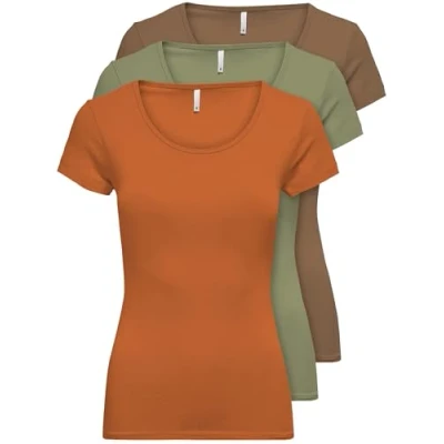 Obrázek ONLY 3 ks dámské tričko černé nebo bílé Krátké rukávy dlouhé Basic Letní XS S M L XL 15209153, Mix barev 8