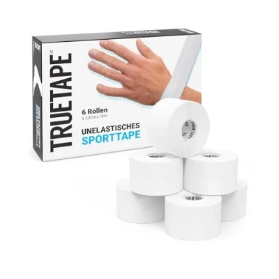 Obrázek TRUETAPE sportovní páska 6 rolí (3,8 cm x 10 m) Tuhá lékařská silná přilnavost, odolná proti roztržení a šetrná k pokožce stabilizace kloubů bílá