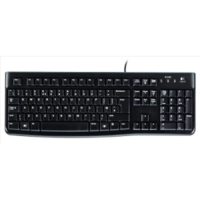 Obrázek Logitech K120 Kabelová Business klávesnice pro Windows a Linux, USB připojení, tiché psaní, robustní, ochrana proti stříkající vodě, stojan klávesnice, ruské rozložení černá