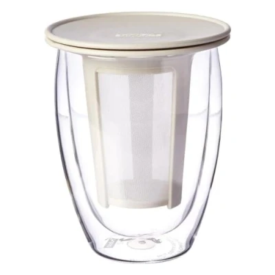 Obrázek Bodum TEA FOR ONE čajová sklenice s plastovým filtrem (dvouplášťová, izolovaná, 0,35 liters) krémová, 1 kus (balení ks), krémová