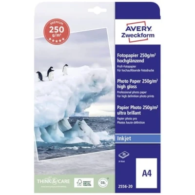 Obrázek Avery Zweckform 2556 20 Premium Inkjet fotopapír (A4, jednostranně vrstvou, vysoký lesk, 250 g/m2) listů