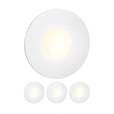 Obrázek ledscom.de 4 kusy LED schodišťových světel/nástěnných vestavných světel FEX pro vnitřní a venkovní použití, kulaté, Ø 85 mm, teplá bílá