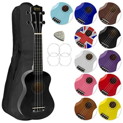 Obrázek Mad About Sopránové ukulele SU8 BK v černé barvě s gigbagem zdarma, trsátkem a náhradními strunami skvělé pro školy začátečníky, 56 x 20 8 cm