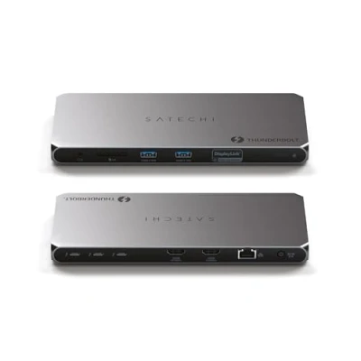 Obrázek SATECHI Dock Thunderbolt 4 s nabíjením 96 W, duální monitor HDMI 4K/60 Hz, 40 Gbps přenos dat, 2 USB 3.2, Ethernet, pro Mac/Windows nutný software DisplayLink