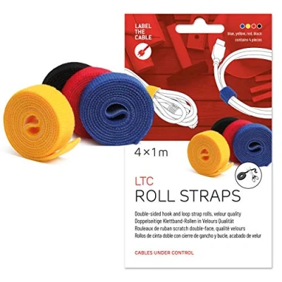 Obrázek LABEL THE CABLE® 4x1m suchý zip pestrý, pásek na kabely se suchým zipem v každé délce z oboustranného suchého zipu pro svázání a značení kabelů, perfektní vedení kabelů velurová kvalita