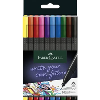 Obrázek FABER CASTELL 151610 GRIP Finepen, Fineliner, s pokoveným vláknovým hrotem 0,4 mm, pouzdro 10 ks
