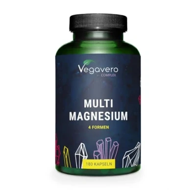 Obrázek MAGNESIUM komplex Vegavero® se 4 bioaktivními formami: bisglycinát, taurat, malát a citrát 375 mg elementárního hořčíku Vegan &amp; bez přísad 180 kapslí