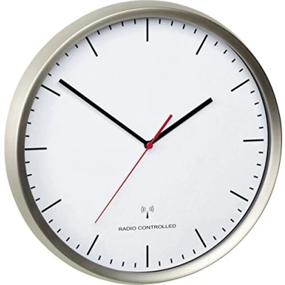 Obrázek TFA rádiové nástěnné hodiny 60.3521.02 30,5 cm x 4,8 ušlechtilá ocel (kartáčovaná) plynulý hodinový strojek (tichý)