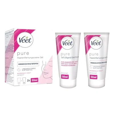 Obrázek Veet Pure Sada krém na odstranění chloupků obličej horní ret, tváře a obočí, normální pleť 50 ml depilační krém, pečující špachtle