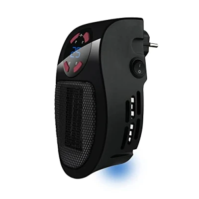 Obrázek Taurus Tropicano Plug Heater, Mini Keramik, tragbar, leicht und kompakt, kabelloser Heizlüfter, programmierbarer Thermostat, 2 Durchflussstufen, Kühlmodus, 500 W, Kunststoff, Schwarz