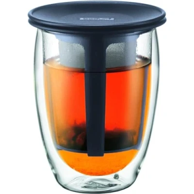 Obrázek Bodum TEA FOR ONE čajová sklenice s plastovým filtrem (dvouplášťová, izolovaná, 0,35 litru), černá