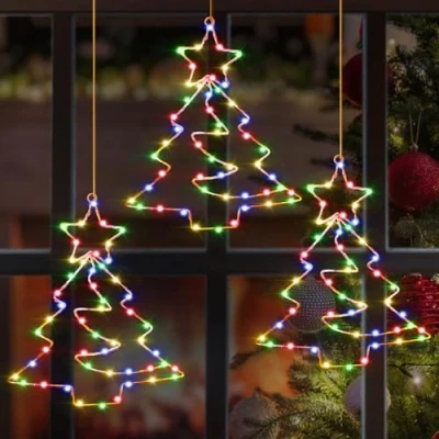 Obrázek Therlan dekorace do okna Vánoce osvětlená baterie, 3 kusy 162 LED obrázek na okno vánoční osvětlení s časovačem, 8 režimů okno, osvětlené,