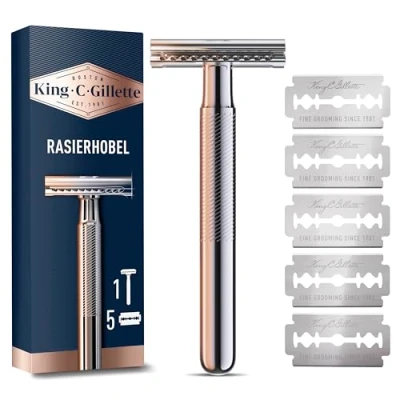 Obrázek King C. Gillette Pánský holicí strojek + 5 žiletek, Safety Razor s dlouhou životností, dárek pro muže