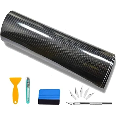 Obrázek CompraFun Carbon Folie, 6D Selbstklebend Autofolie aus Vinyl, Auto Schutz Folie (6D Black 300 * 30cm)