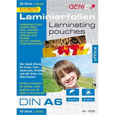 Obrázek Genie 10781 laminovací fólie (čiré, 80 mikronů, formáty až DIN A4, vhodné pro všechny přístroje) 25, průhledné