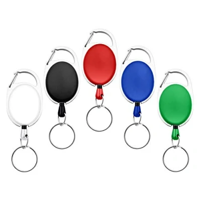 Obrázek Fushing 5 Farben Einziehbare Abzeichenhalter Carabiner Rollen Schlüsselhalter Ketten mit Metall Split Ring (5 Stück)