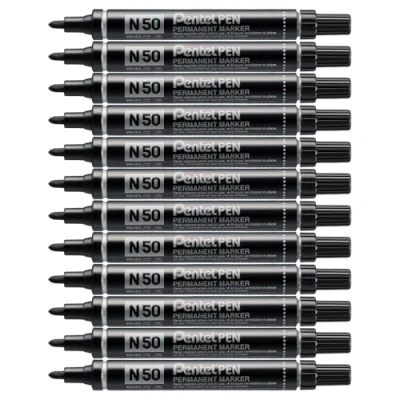 Obrázek Pentel N50 permanentní popisovač kulatý hrot 1,5 2 mm šířka linky 12 kusů černý