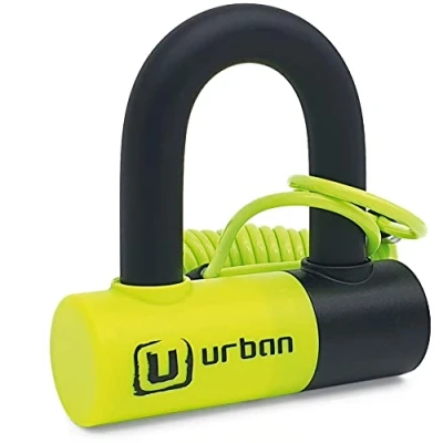 Obrázek Urban UR59 Bremsscheibenschloss Mini Bügelschloss Motorrad Fahrrad Roller E Scooter Schloss, 14mm, Universal Motorradschloss Fahrradschloss, Schwarz/Gelb