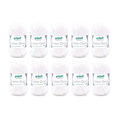 Obrázek Gründl Cotton Quick Uni pletací příze / háčkovací příze, 10 klubíček à 50 g (barevná ze 100% bavlny, certifikováno Öko Tex, 125 m, tloušťka jehlic: 3 4, x g), krémová