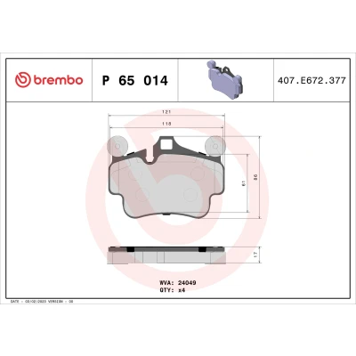 Obrázek Sada brzdových destiček, kotoučová brzda BREMBO P 65 014