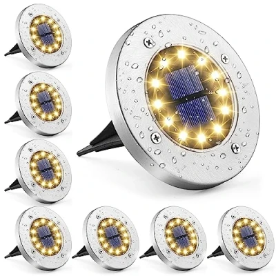 Obrázek GIGALUMI solární podlahová svítidla, 12 LED, 8 kusů, světla, teplá bílá, zahradní ušlechtilá ocel, vodotěsná pro venkovní použití, na zahradu, terasu, trávník, dvůr, chodník