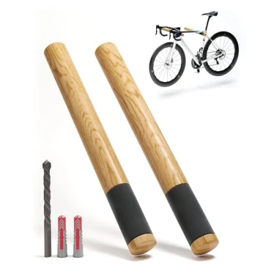 Obrázek Borgen Nástěnný držák na kolo dřevo s nosností 20 kg stabilní stěna pro závodní kola, MTB a elektrokola dub přírodní