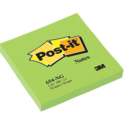 Obrázek Post It Noty, neonově zelená, 76 mm x mm, 100 listů/blok, 6 bloků na poznámky, seznamy úkolů a připomenutí