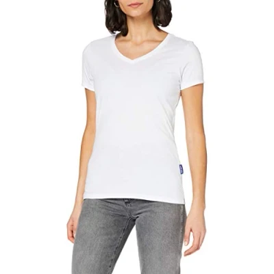 Obrázek HRM dámské Luxury V Neck Tee I Premium tričko výstřih do ze 100% biobavlny Basic Shirt praní 60 C kvalitní a udržitelné horní díly, bílá