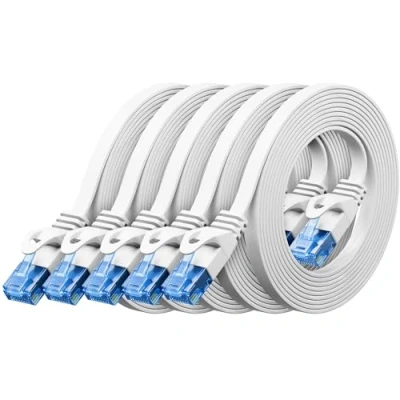 Obrázek deleyCON 5x 0,25m CAT6 plochý síťový kabel 1000 Mbit Gigabit LAN Cat 6 RJ45 Ethernet propojovací tenký instalační pro Internet Switch Router Modem Patchpanel bílý