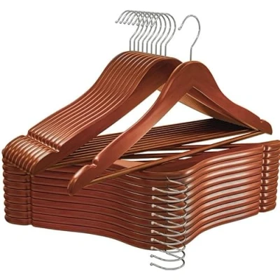 Obrázek Utopia Home 20er Pack Holzbügel mit Hosenstange und Schulterrillen, stabiles schlankes Design für Mäntel, Anzüge, Hosen Jacken, Kirsche