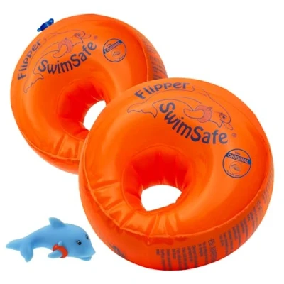 Obrázek Flipper SwimSafe 1024 pomůcka na plavání pro malé děti od 1 roku, plovací křidélka s nerozbitným PE pěnovým jádrem učení se plavání, včetně hračky delfína, oranžová