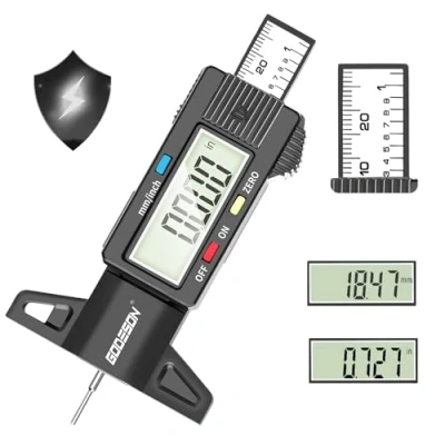 Obrázek GODESON digitální hloubkoměr profilu pro pneumatiky, měřič hloubky s velkým LCD displejem, pneumatik motocykl, auto, nákladní vůz v palcích/MM..
