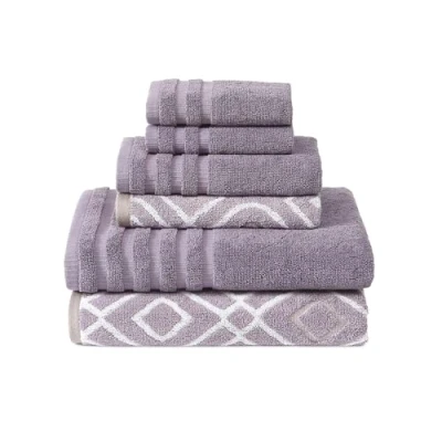 Obrázek Amrapur Overseas 6 teiliges Set, garngefärbt, Oxford Streifen, Jacquard, einfarbig, ultraweich, 550 g/m², 100% gekämmte Baumwolle 2 Badetücher, Handtücher, Waschlappen, Lavendel, Standard