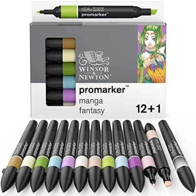 Obrázek Winsor &amp; Newton 0290142 ProMarker, profesionální layoutmarker 2 hroty, jemné a široké pro kreslení, design rozvržení sada 13 barev Manga Fantasy