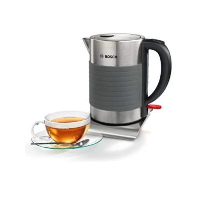 Obrázek Bosch TWK7S05 bezdrátová rychlovarná konvice (automatické vypnutí, ochrana proti přehřátí, automatické zastavení páry, snadné čištění, 2 200 W) černá / šedá