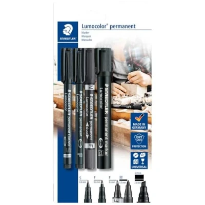 Obrázek STAEDTLER Lumocolor 60 BK permanentní sada popisovačů s různými hroty, 4 kusy na blistru, bílá
