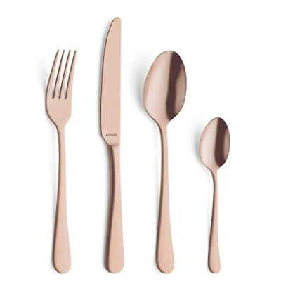 Obrázek AMEFA AUSTIN Besteck Set 8 Personen (kupfer) 32 teilig PVD veredelt mattiertes Besteckset aus rostfreiem Edelstahl 18/0 in Kupferfarbe