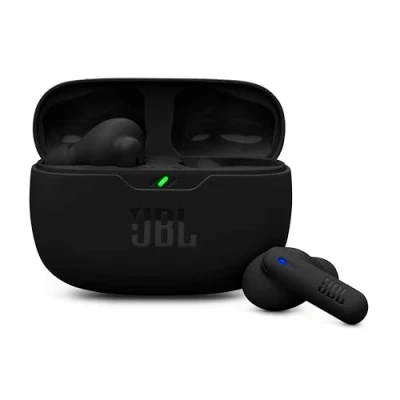 Obrázek JBL Wave Beam 2, bezdrátová Bluetooth sluchátka do uší s potlačením okolního šumu, doba přehrávání 40 h, Pure Bass Sound, technologie Smart Ambient a připojení multipoint, černá