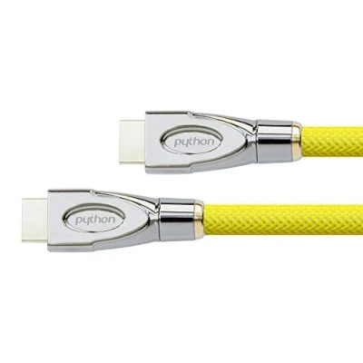 Obrázek PYTHON® Série PREMIUM vysokorychlostní HDMI připojovací kabel s Ethernetem 4K2K / UHD Ultra HD Full měděný vodič (OFC), podpora 3D, trojité stínění, nylonové pletivo žluté, 2 m