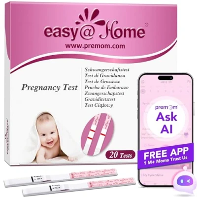 Obrázek Easy@Home 20x časný těhotenský test 10 mIU/ml, Citlivý SST s přesnými a spolehlivými výsledky (20 HCG test)