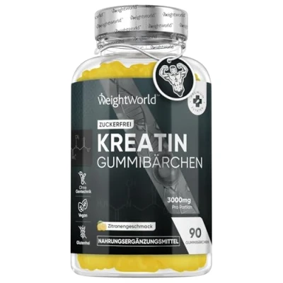 Obrázek kreatin monohydrát 3000 mg 90 gumových medvídků bez cukru Vysoká biologická dostupnost Lahodná alternativa k kapslím, tabletám, prášku s citrónovou příchutí Veganské gumy
