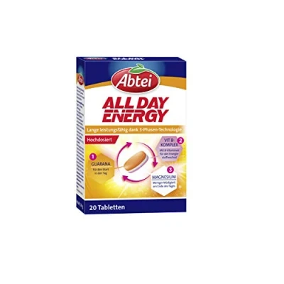 Obrázek Abtei All Day Energy doplněk stravy podporující dlouhodobou výkonnost vysoká dávka vitamínů B, hořčíku a guarany 1 x 20 tablet