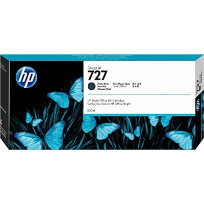 Obrázek HP 727 matná černá 300 ml originální tisková kazeta DesignJet (C1Q12A) s vysokou kapacitou, inkoust pro velkoformátové tiskárny řady T2500, T1500 &amp; T900 a hlava