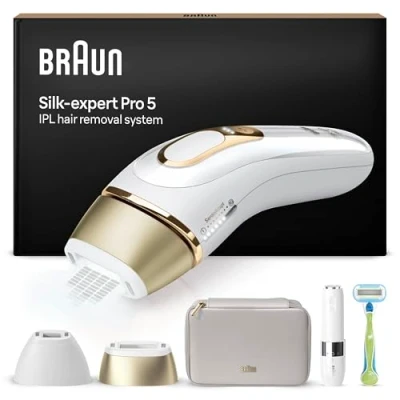 Obrázek Braun IPL Silk·expert Pro 5, odstranění chloupků doma, s taškou, holicí strojek Venus, navrženo v Německu, 2 nástavce, mini na obličej, PL5156