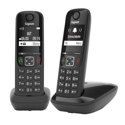 Obrázek Gigaset AS690 Duo 2 bezdrátové DECT telefony kontrastní displej brilantní kvalita zvuku nastavitelné profily funkce hands free ochrana volání, černá [německá verze]