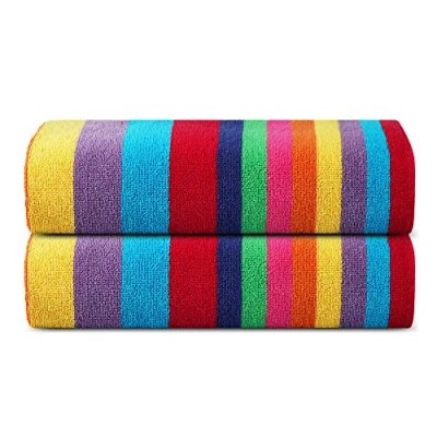 Obrázek Sweet Needle Strandtücher Multi Cabana Stripe Classic, 100% Baumwoll Frottee, ringgesponnenes Pooltuch, schnell trocknend, 450 g/m², 2 Stück, für Erwachsene (Miami Vibe, 76 x 152 cm)