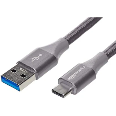 Obrázek Amazon Basics Rychlonabíjecí kabel, USB C na A 3.1 (Gen. 1), nylonová vinutí, 5 GBit/s Highspeed, certifikováno IF, pro Apple iPhone 15, iPad, Samsung Galaxy, tablety, laptopy, 1,80 m, tmavě