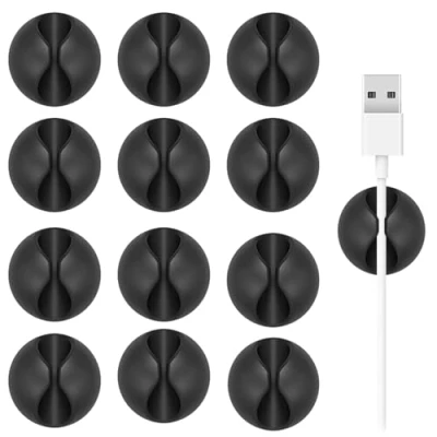 Obrázek Držák na kabely, svorky 12 kusů organizéru kabelů kabelové samolepicí svorky, organizér pro psací stůl, vedení síťový kabel (černý)